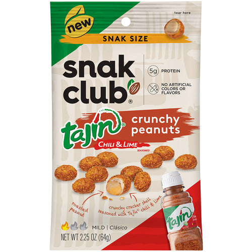 Snak Club Tajin Chili Lime Seasoned Crunchy Peanuts 2.25 Ounce Bag, Pack Of 12