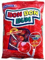 Strawberry Colombina Bon Bon Bum Lollipops. 24 Units