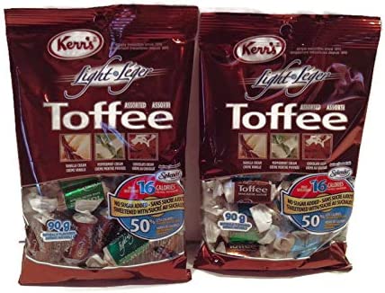 Sugar Free, Gluten Free, KERR'S Assorted Toffee Candies- 2 - 90g Bags - Vanilla Cream, Peppermint Cream, Chocolate Cream