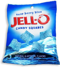Load image into Gallery viewer, Morris National Inc. JELL-O™ Sour Candy Squares | Sour Berry Blue | Chewy Sweet and Sour Candy | Sharing Size, 4.5 oz, 12 Single Packs, 4.5 Ounce (Pack of 12)
