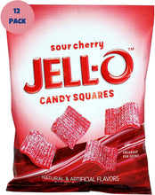 Load image into Gallery viewer, Morris National Inc. JELL-O™ Sour Candy Squares | Sour Cherry | Chewy Sweet and Sour Candy | Sharing Size, 4.5 oz, 12 Single Packs, 4.5 Ounce (Pack of 12)
