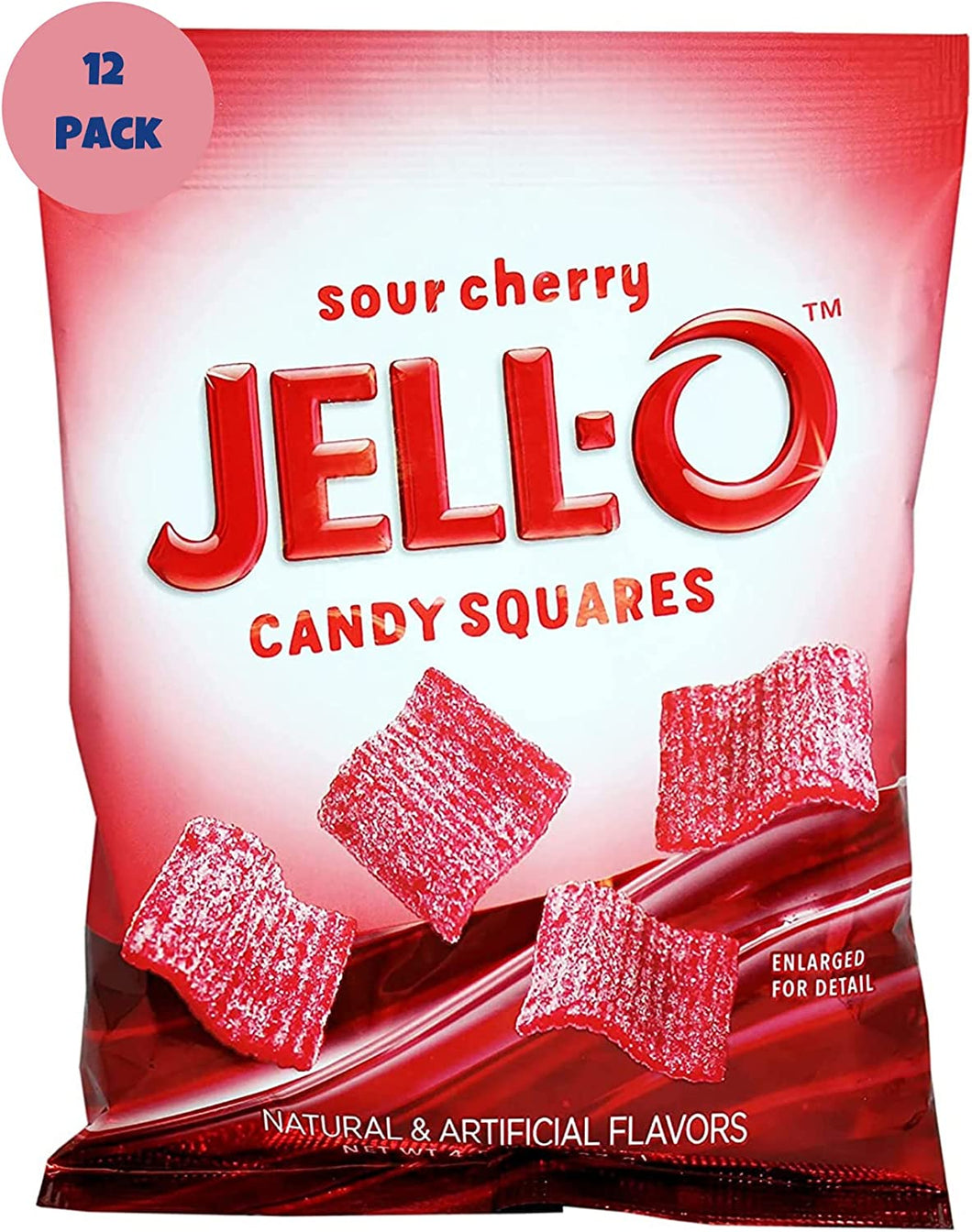 Morris National Inc. JELL-O™ Sour Candy Squares | Sour Cherry | Chewy Sweet and Sour Candy | Sharing Size, 4.5 oz, 12 Single Packs, 4.5 Ounce (Pack of 12)