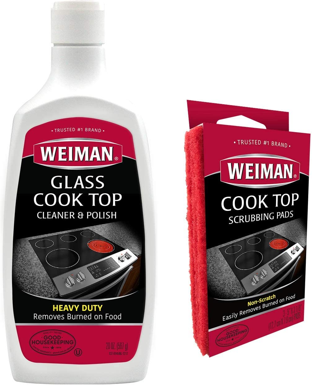 Weiman Ceramic and Glass Cooktop Cleaner and Polish - 20 Ounce 3 Pads - Heavy Duty Cooktop Scrubbing Pads - Shines and Protects Glass and Ceramic Smooth Top Ranges with its Gentle Formula