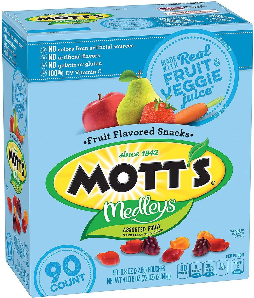 Mott's Medley Fruit Snacks Assorted Fruit Flavored 90 Count 0.8 Oz Net Wt 72 Oz, 72 Ounces