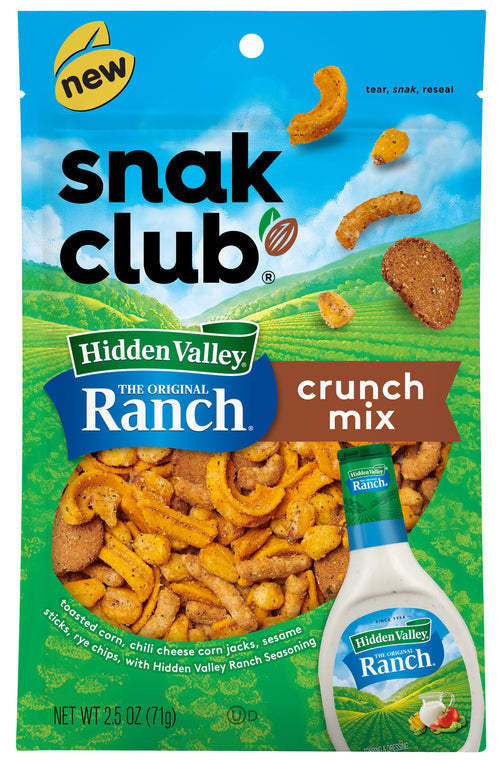 Snak Club Hidden Valley Ranch Crunch Mix, 2.5 Ounce Bag, Pack of 6