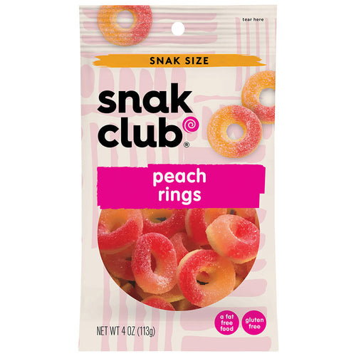 Snak Club Peach Rings, 4 Ounce Bag, Pack of 12
